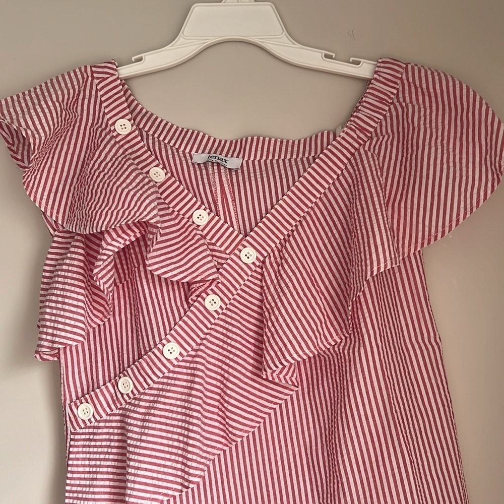 Tenax Ruffle Detail Off Shoulder Striped Top - Picture 3 of 7